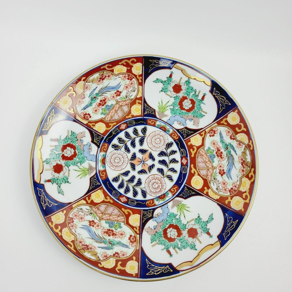 Gold Imari Hand Painted 12" Wall Plate Vintage Japanese Floral & Bird Wall Decor - Picture 2 of 11